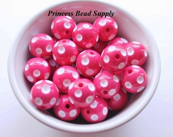 20mm Hot Pink Polka-Dot Chunky Beads Set of 10,   Bubble Gum Beads, Gumball Beads, Acrylic Beads