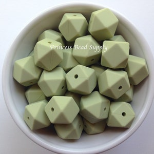 17mm Sage Green Hexagon Silicone Beads, Set of 5 or 10,  Silicone  Silicone Loose Beads,