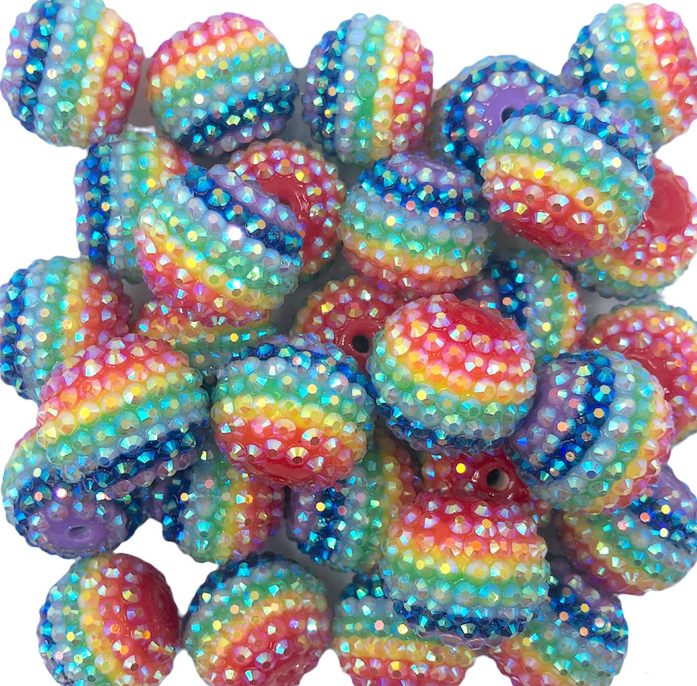22mm Rainbow Rhinestone Beads 20pc
