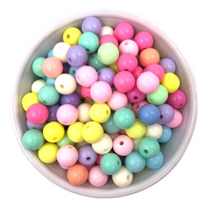 12mm Mixed Colors Pastel Solid Beads Set of 20 or 50,  Mini Chunky Beads, Chunky  Beads,  Acrylic Beads