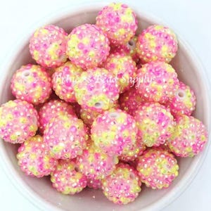 20mm Shade of Pink and Yellow Confetti Rhinestone Beads,  Confetti AB Rhinestone Chunky Beads Set of 10, Bubble Gum Beads, Acrylic Beads
