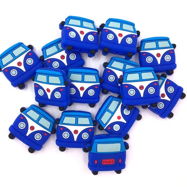 Royal Blue Peace Van Silicone Focal Beads,  Van Shaped Silicone Beads, Peace Van  Silicone Beads,  Wholesale Silicone, Silicone Beads