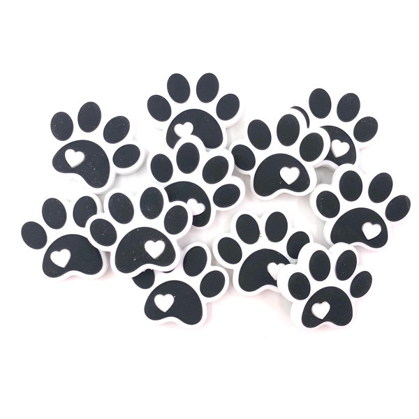 White Paw Print Silicone Focal Beads,   Paw Print Silicone Beads,  Paw Shaped Silicone Beads,  Dog Paw Beads, Cat Paw Beads, Silicone Beads