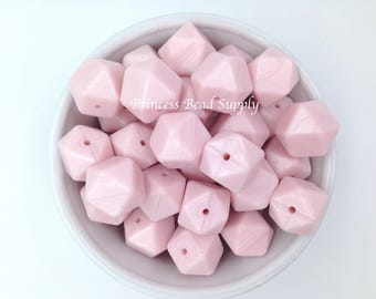 17mm Powder Pink Pearl Hexagon Silicone Beads