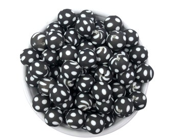 15mm Black Polka Dot Print Silicone Beads