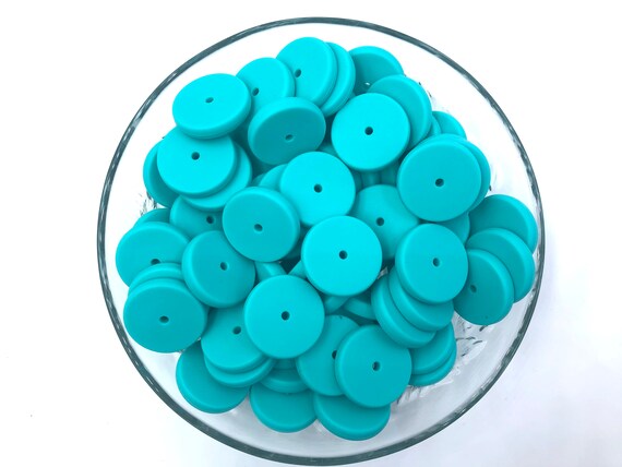 NEW! 25mm Turquoise Coin Silicone Beads, Flat Silicone Beads, Disc