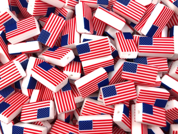 American Flag Silicone Bead Mix, 50 or 100 BULK Round Silicone