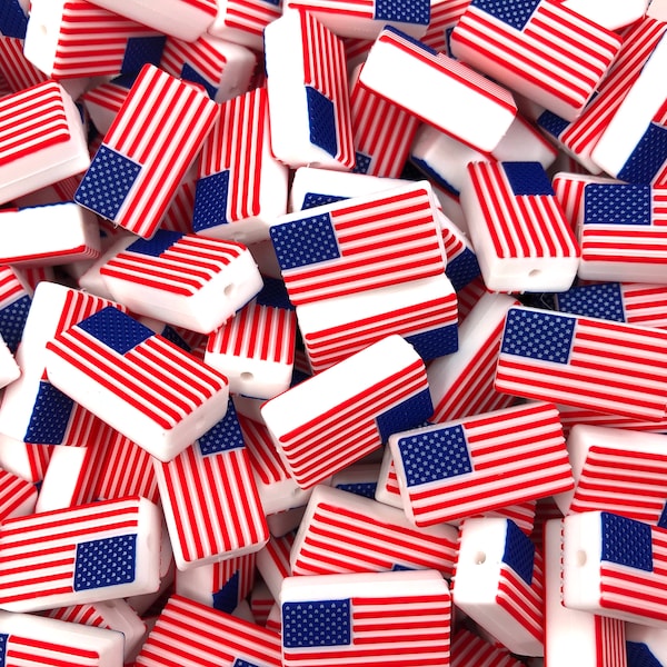 American Flag Silicone Focal Beads,  Red, White & Blue Flag Silicone Beads Beads,  USA Flag Silicone Beads, Silicone Beads