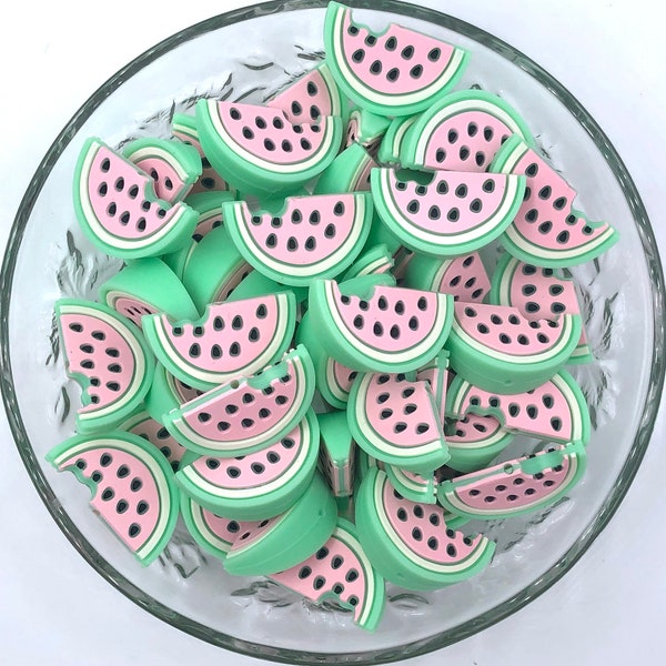 Pink Watermelon Silicone Focal Beads, Pink Watermelon Beads, Shaped Silicone Beads,