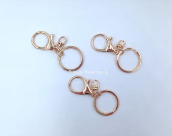 30mm Rose Gold Swivel Key Ring and Clip, Keyring,  Lobster Clasp Swivel Key Chain, Key Ring, Keychain and Clip