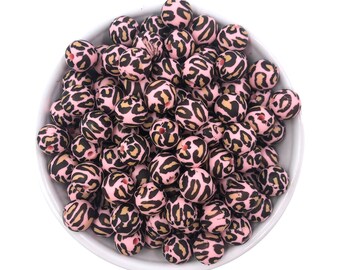 12mm Pink Leopard Silicone Beads