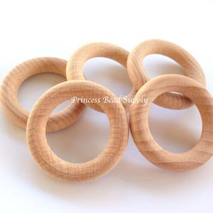 54mm Natural BEECH Wood Rings, 2 Natural Unfinished Round Wood Rings, Natural Wooden Rings, Wood Circle Donut Ring image 1