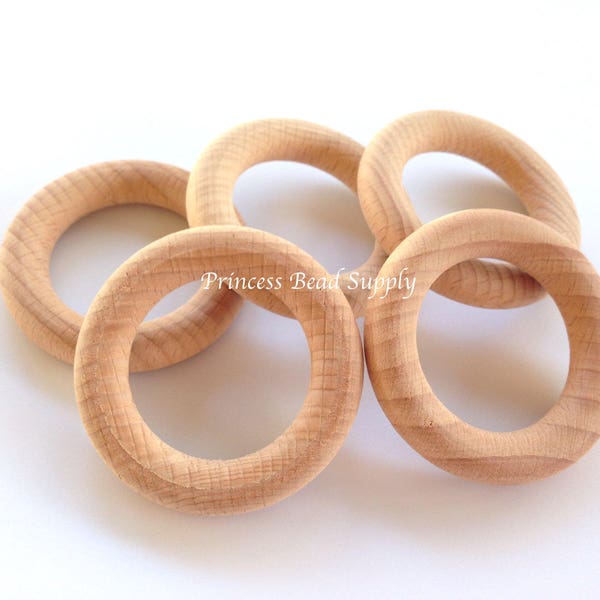 54mm Natural BEECH Wood Rings,  2" Natural Unfinished Round Wood Rings,  Natural Wooden Rings, Wood Circle Donut Ring