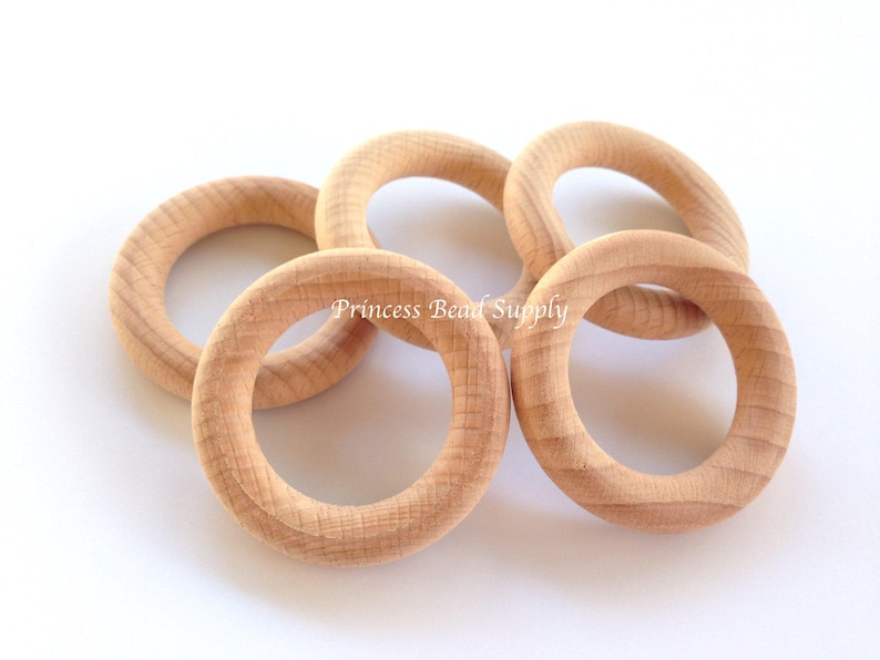 54mm Natural BEECH Wood Rings, 2 Natural Unfinished Round Wood Rings, Natural Wooden Rings, Wood Circle Donut Ring image 1