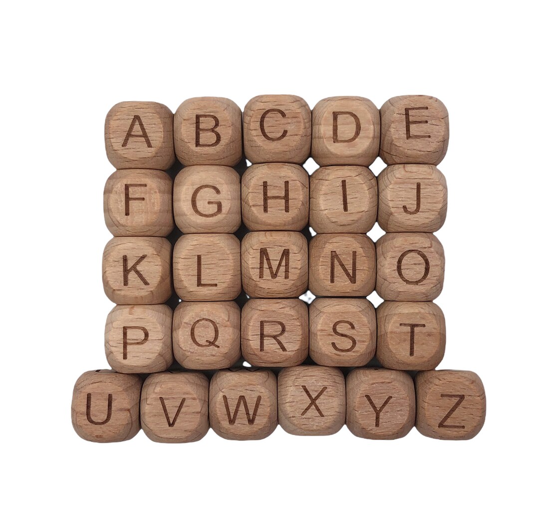 LARGE Wooden Alphabet Beads, 12mm Beech Wood Letter Beads, Wood