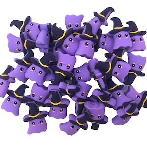 Purple Ghost with Witches Hat Silicone Focal Beads,  Ghost Shaped Silicone Beads,  Halloween Beads, Ghost Silicone Beads, Silicone Beads