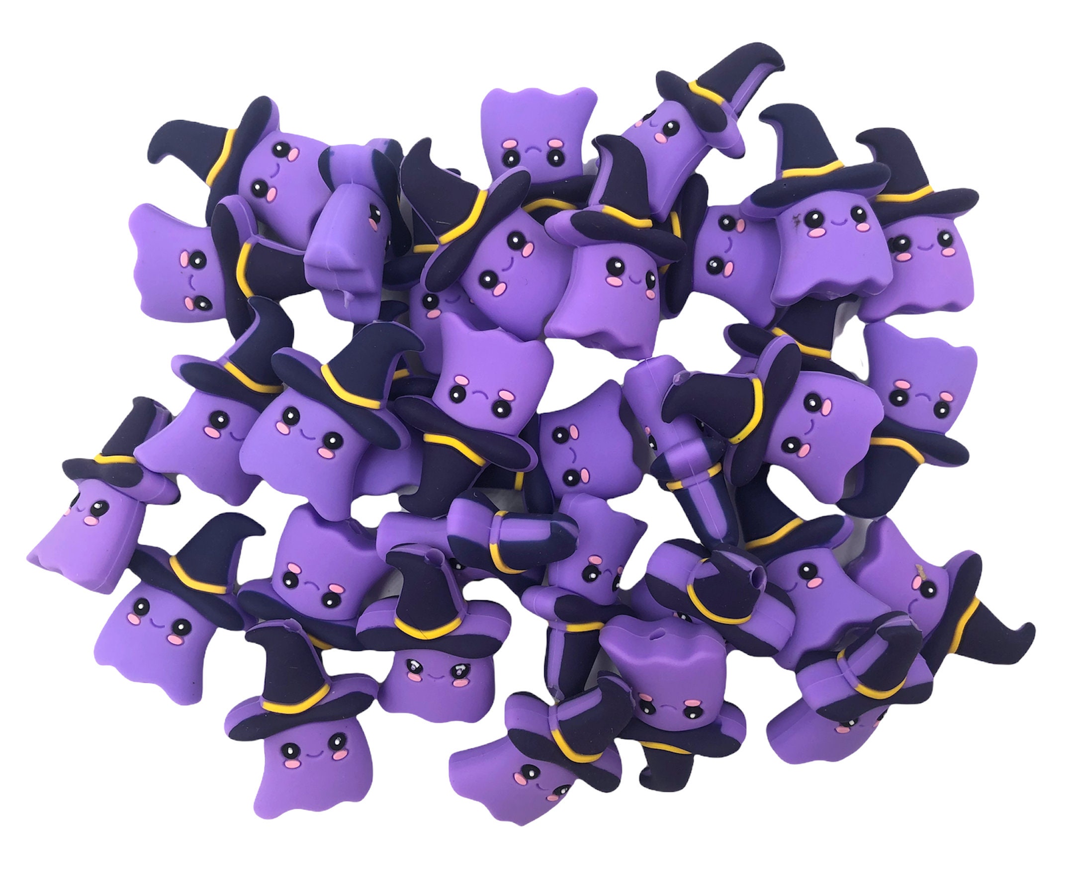 Purple Ghost with Witches Hat Silicone Focal Beads,  Ghost Shaped Silicone Beads,  Halloween Beads, Ghost Silicone Beads, Silicone Beads
