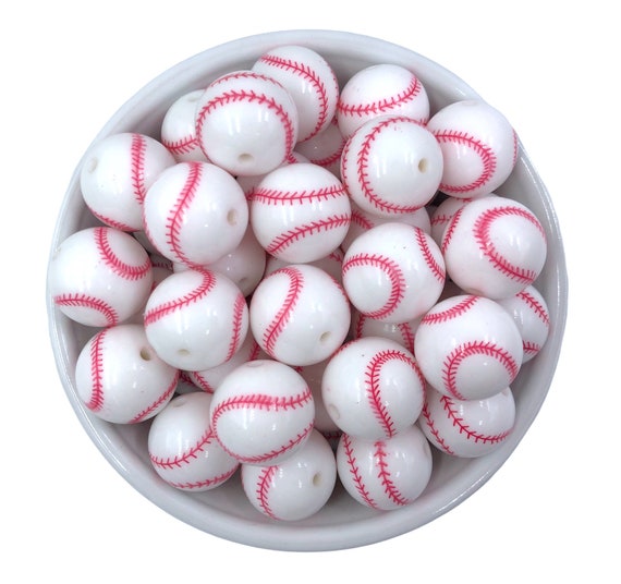 20mm Baseball Chunky Beads, Baseball Beads, Baseball Printed Beads, Acrylic  Beads