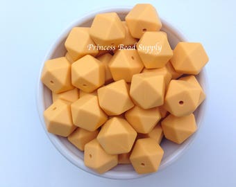 17mm Golden Yellow Hexagon Silicone Beads