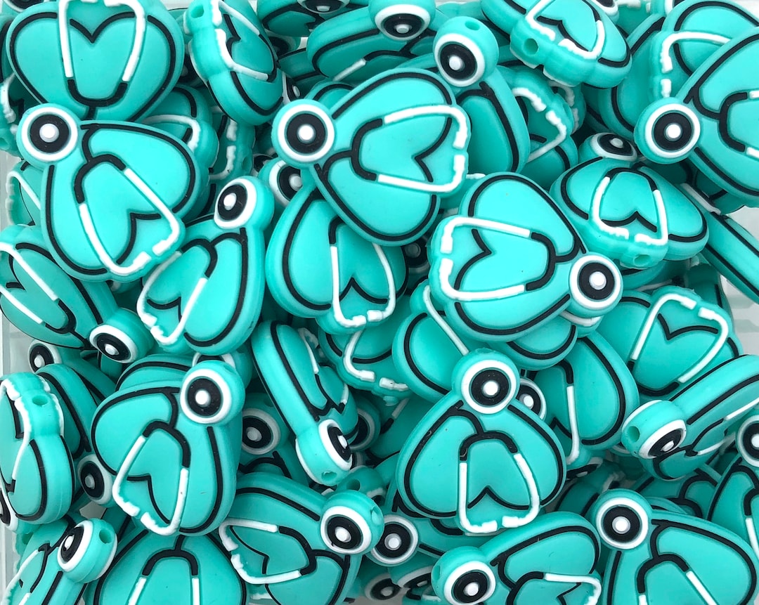 Turquoise Heart Stethoscope Silicone Focal Beads, Stethoscope Silicone