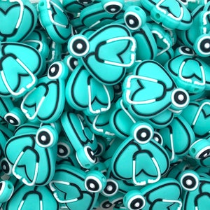 Turquoise Heart Stethoscope Silicone Focal Beads, Stethoscope Silicone Beads, Shaped Silicone Beads, Wholesale Silicone Silicone Beads