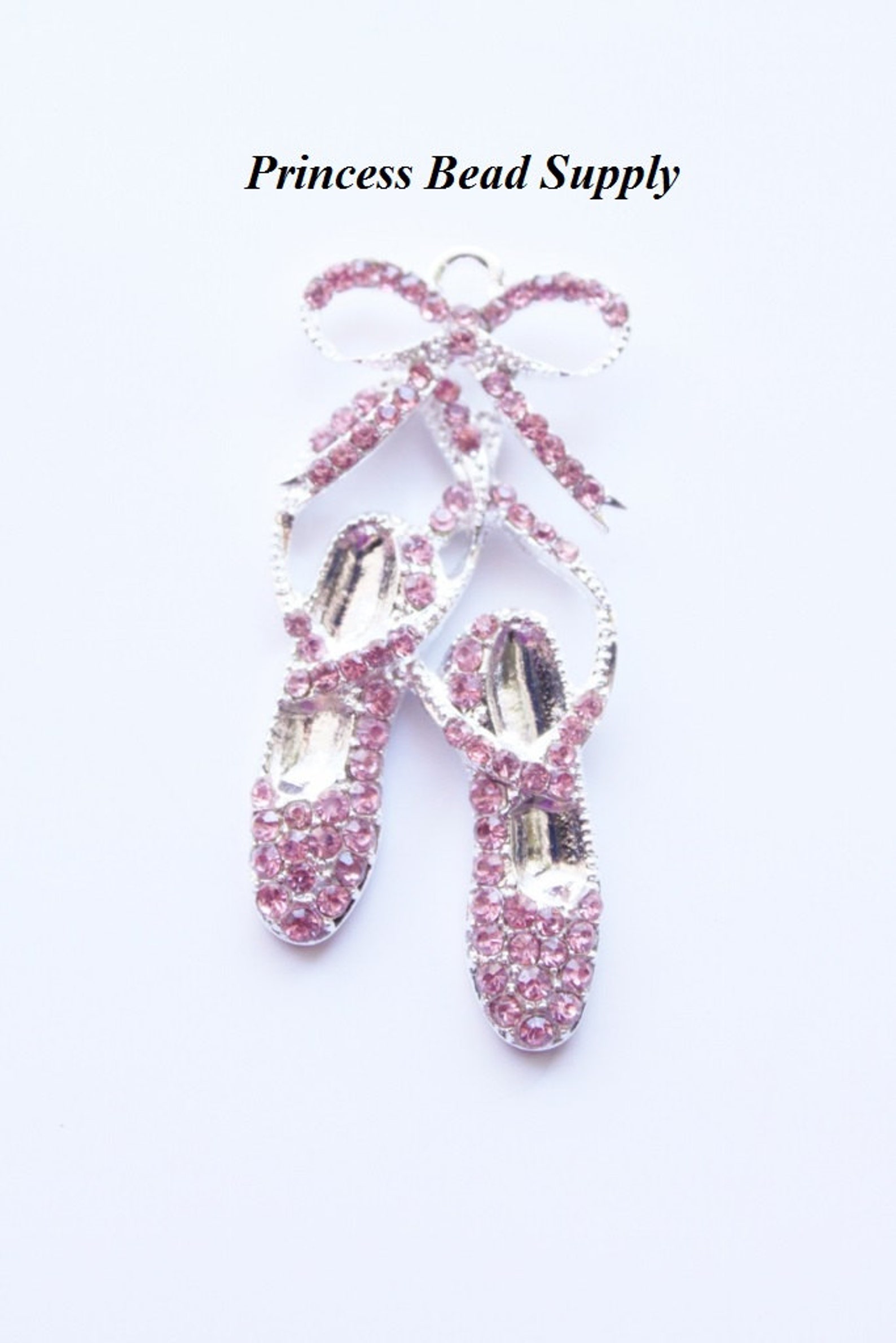 pink rhinestone ballet slippers pendant for chunky necklaces, 49mm x 23mm dance pendant chunky necklace pendant ballet pendant b