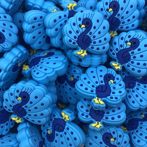 Sky Blue Peacock Silicone Focal Beads,  Peacock Shaped Silicone Beads, Silicone Focal Beads, Silicone Beads