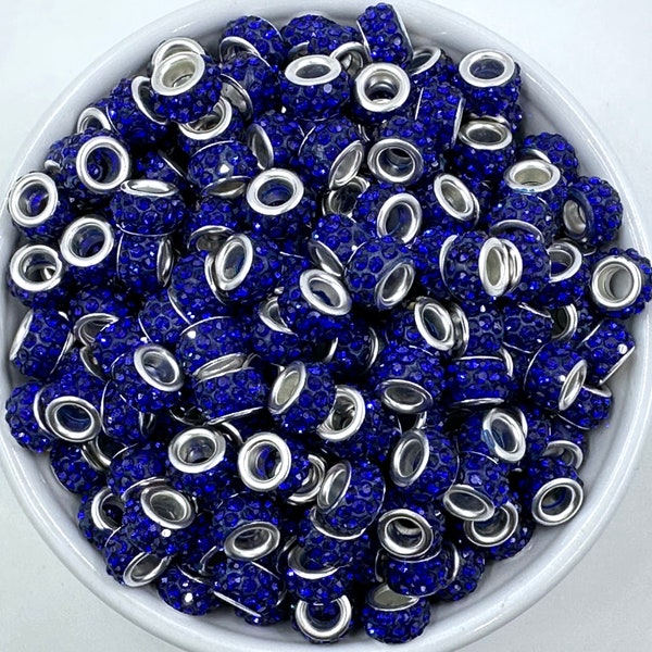 Large Hole Crystal Rhinestone Rondelle Spacer Beads--Royal Blue, Sparkly Crystal Rondelle Spacer Beads, Rhinestone Rondelle Spacer