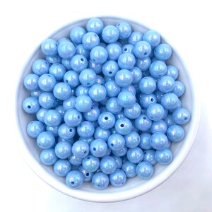 10mm Sky Blue AB Solid Beads, 10mm Baby Blue AB Solid Beads, Shimmer Beads,  10mm Mini Beads, 10mm Beads, Acrylic Beads, Mini Chunky Beads