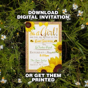 Custom Sunflower and Burlap Baby Shower Invitation | Sunflower Baby Shower Invitation | Printable Invitation | Digital Download.