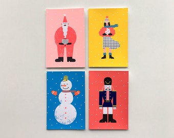Holiday Silkscreen Print Cards Set- 4 cards (6" x 4”)