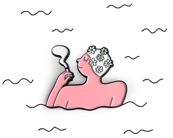 Smoking Swim Cap Girl Enamel Pin