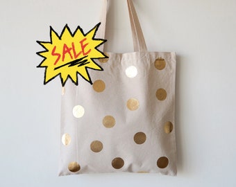 Gold Polka Dots Natural Canvas Tote Bag