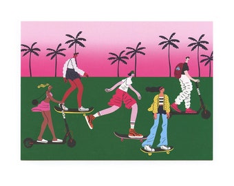 People Riding Postcard