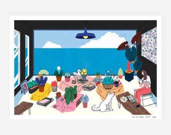 The Beach Cafe Illustration Print