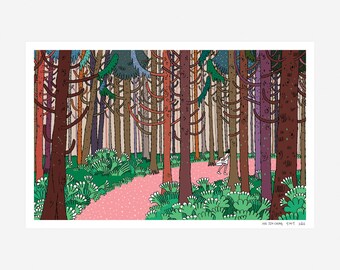 Walking In The Woods Illustration Print