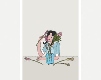 Flower Arranging Illustration Print