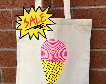 Ice Cream Canvas Tote Bag - Natural