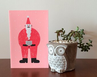 Santa Silkscreen Print Card (6" x 4”)