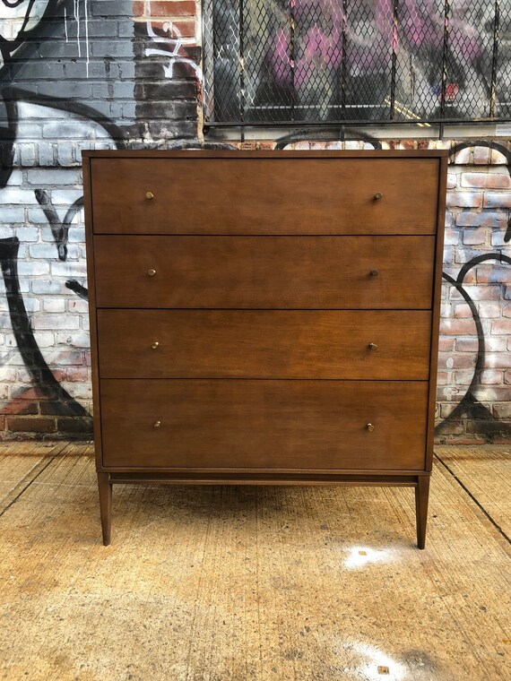 Vintage Paul Mccobb Mid Century 4 Drawer Walnut Finish Maple Etsy
