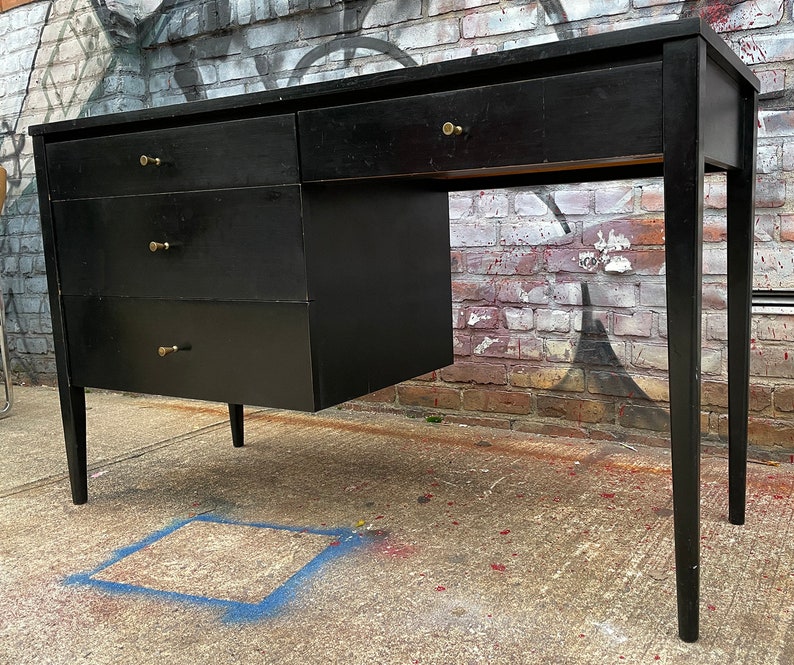 Vintage Paul Mccobb mid century modern writing desk maple 4 drawer planner group black lacquer image 4