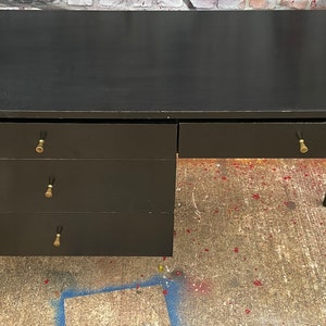 Vintage Paul Mccobb mid century modern writing desk maple 4 drawer planner group black lacquer image 2