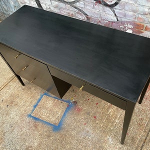 Vintage Paul Mccobb mid century modern writing desk maple 4 drawer planner group black lacquer image 5