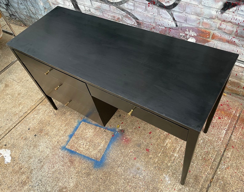 Vintage Paul Mccobb mid century modern writing desk maple 4 drawer planner group black lacquer image 5