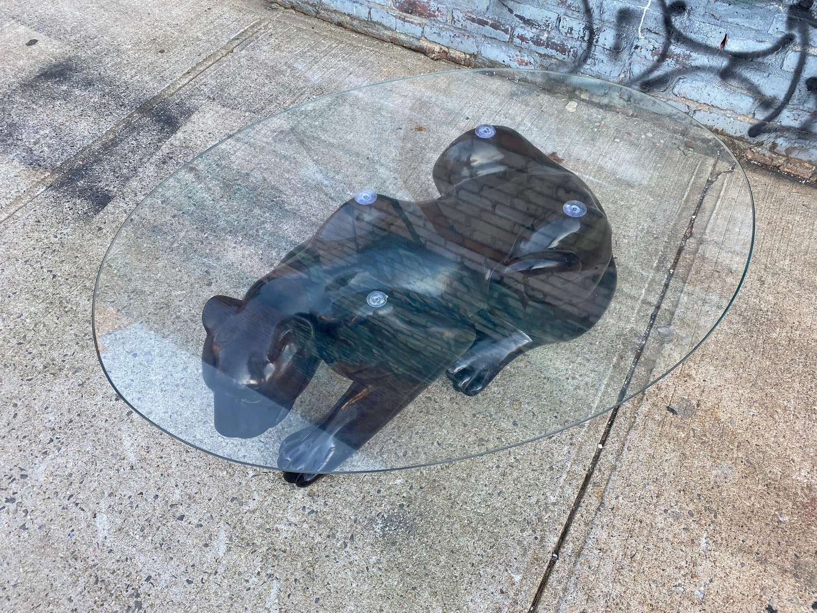 Mid century vintage ceramic black panther coffee table oval Etsy