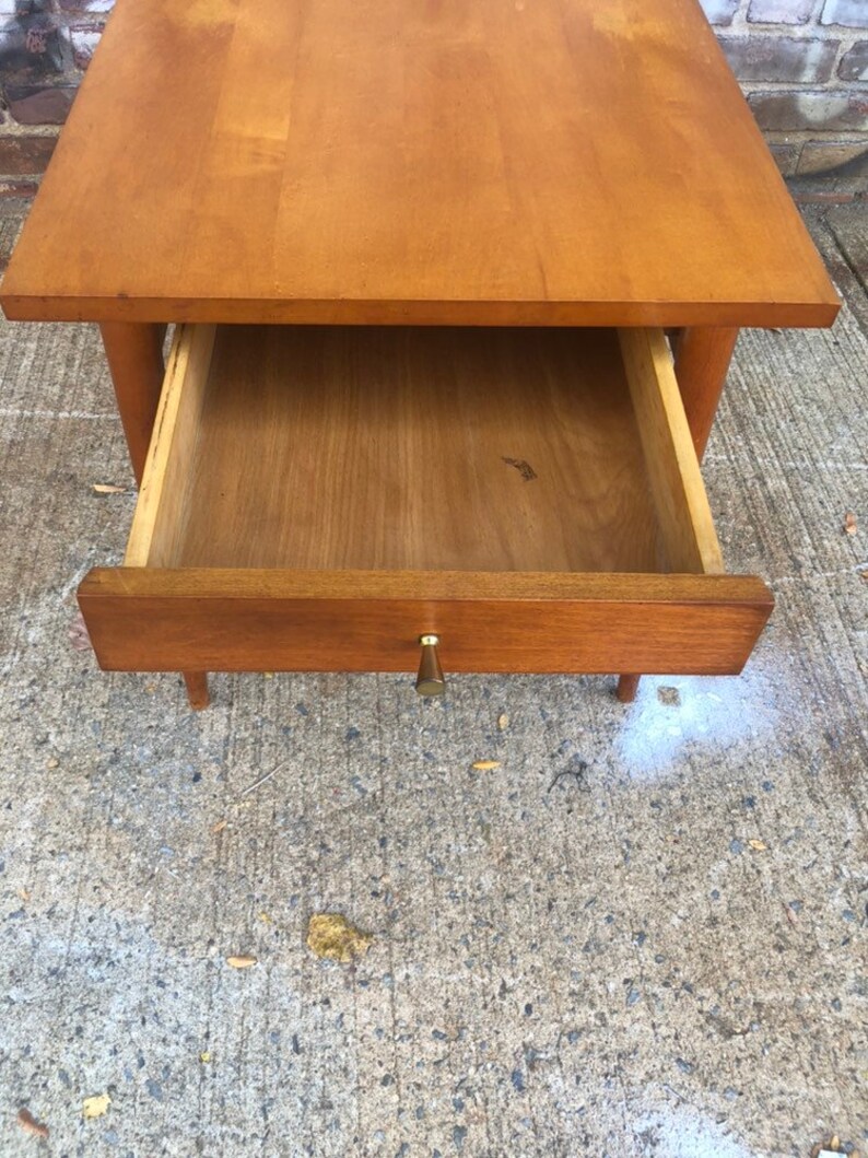 Vintage mid century Paul Mccobb single nightstand side end table 1 drawer tapered legs brass knob image 6