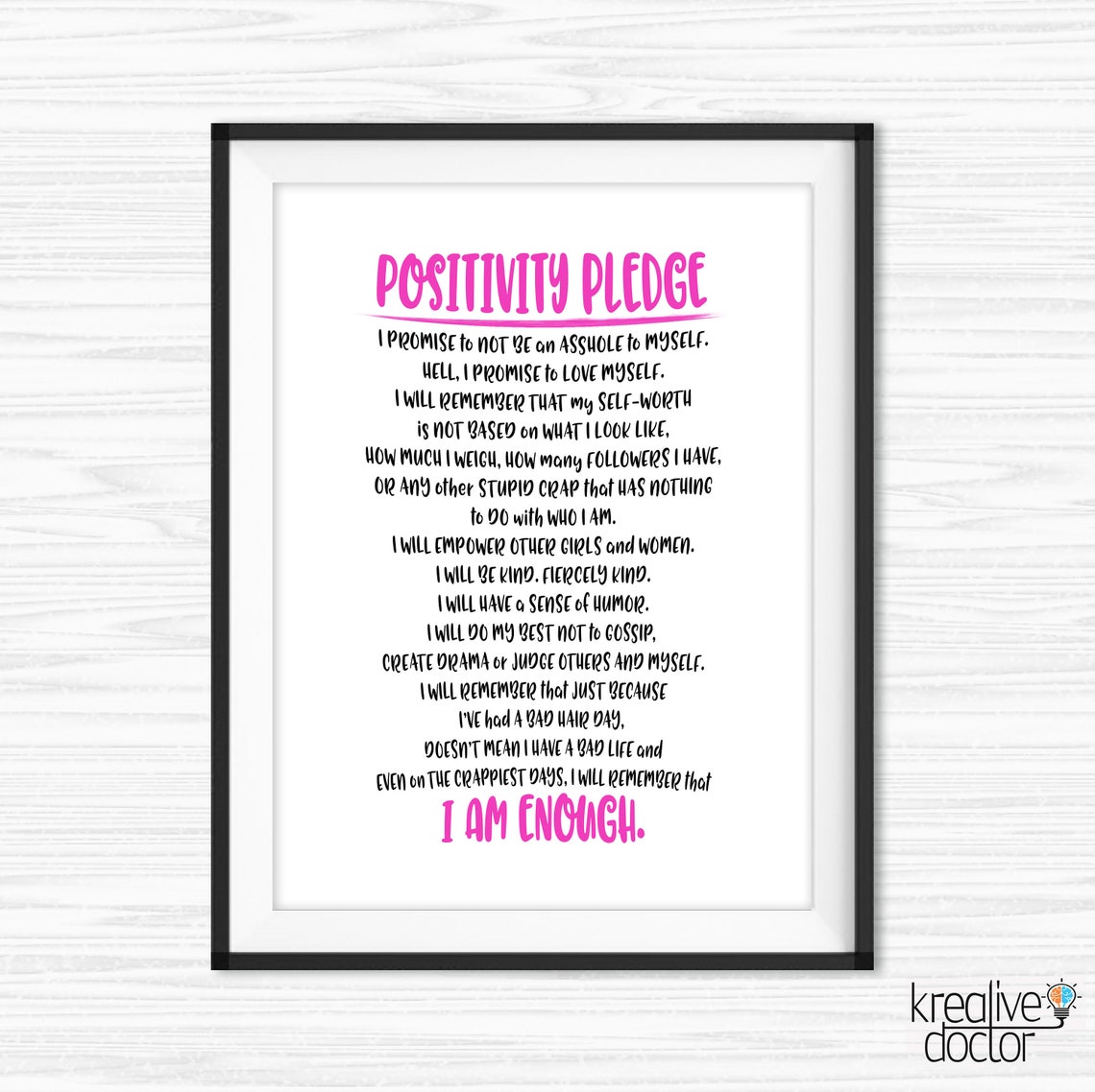 Positivity Pledge Wall Art Positive Quotes Motivational Etsy