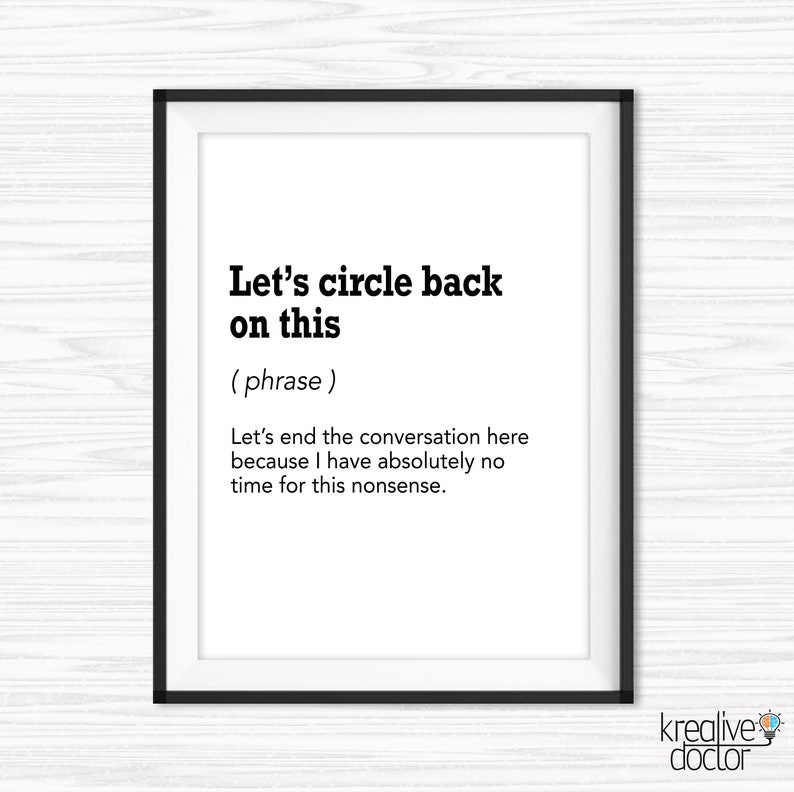Let's Circle Back On This Definition Print Funny Office Etsy