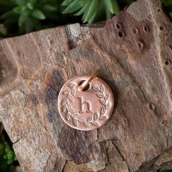 Floral Botanical Initial Copper Charm Disc | add-on