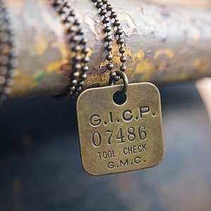 Vintage Tool Check Tag Necklace | Repurposed Brass Tool Tag | Gifts for Him